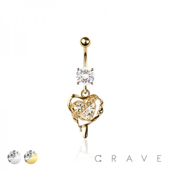 316L SURGICAL STEEL MULTI CZ HEART FLOWER ROUND CZ DANGLE CZ BELLY BUTTON NAVEL RING 